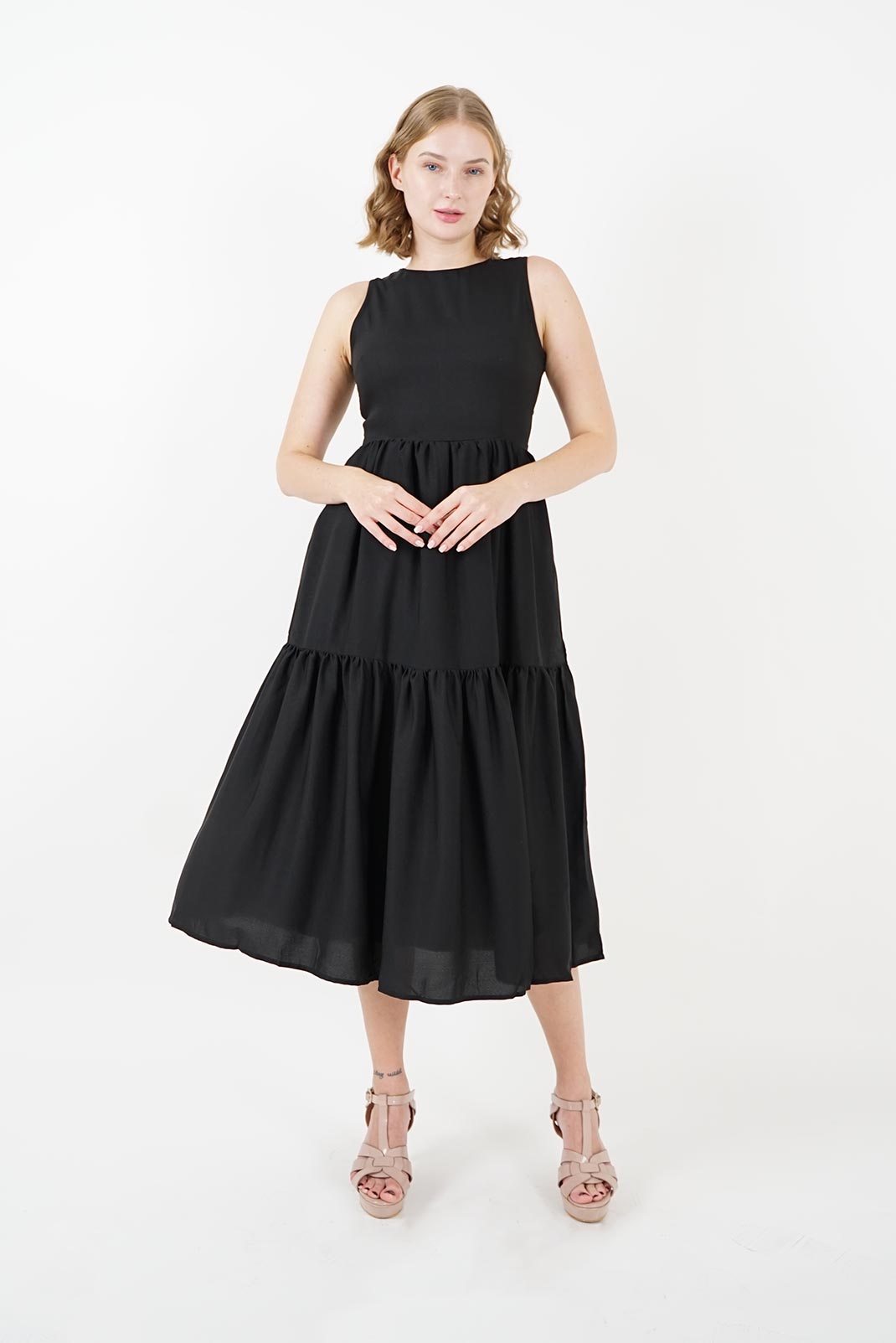 Black Tiered Midi Dress
