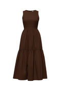 Umber Brown Forme Poplin Cotton Midi Dress