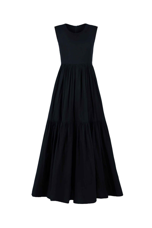 Continuum Poplin Tiered Midi Dress - Anasua 