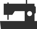 Sewing machine icon in black on a white background