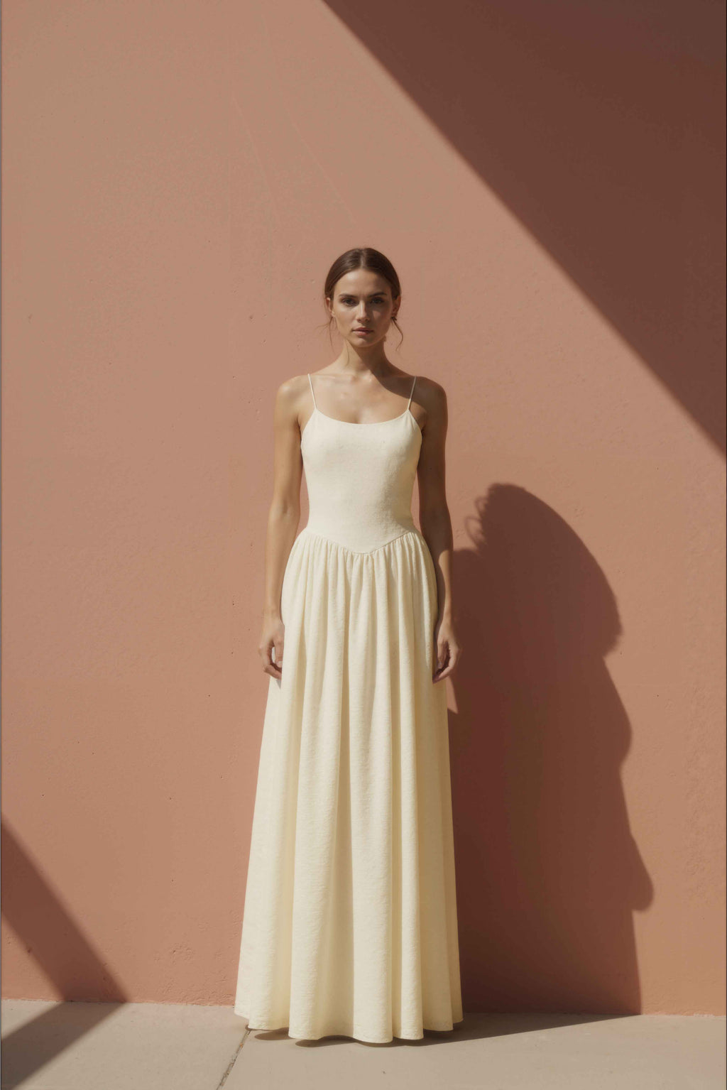 Women in Halo Cream Drop-Waist Cotton Maxi Dress