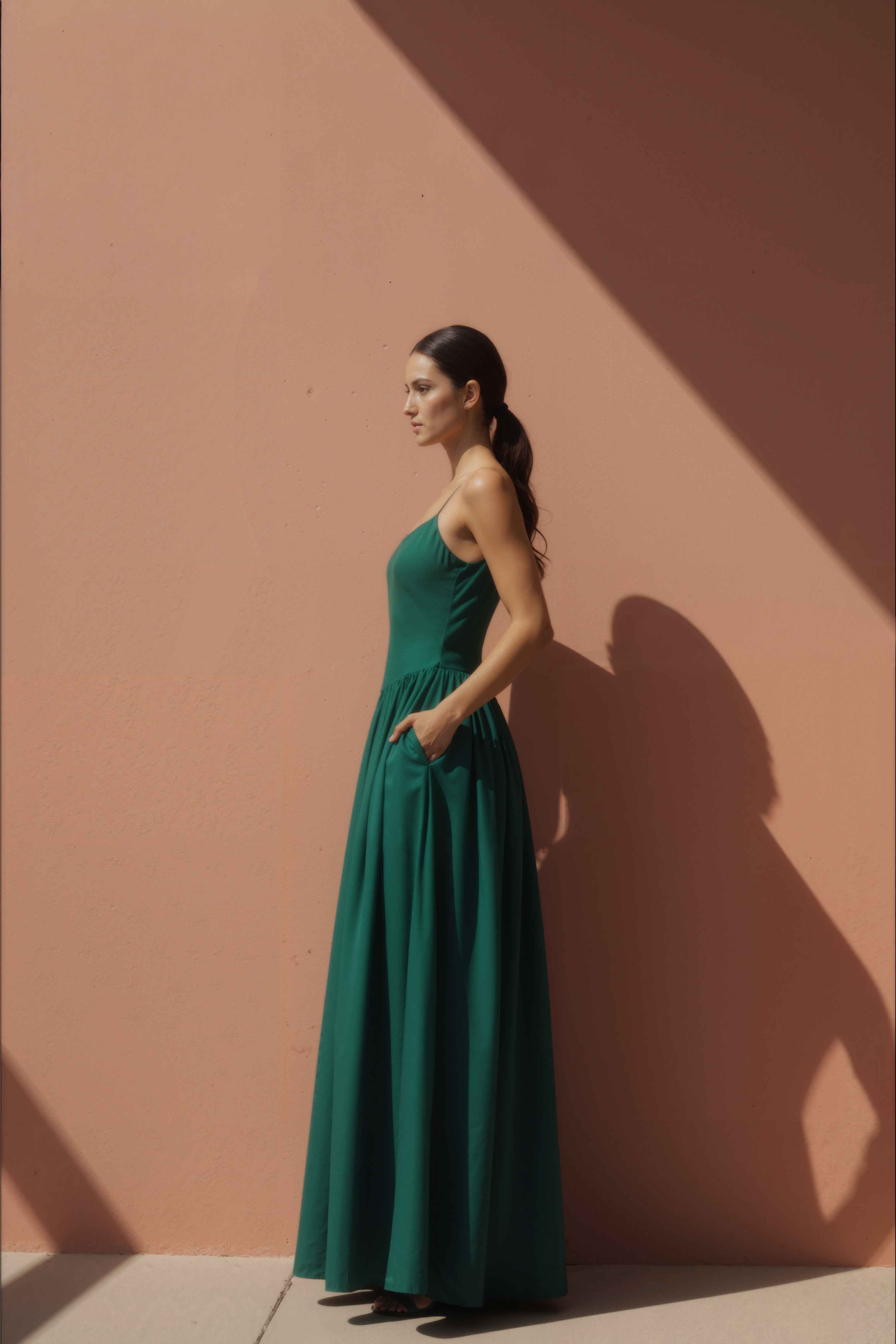 Women in Verdant Green Drop-Waist Maxi Dress
