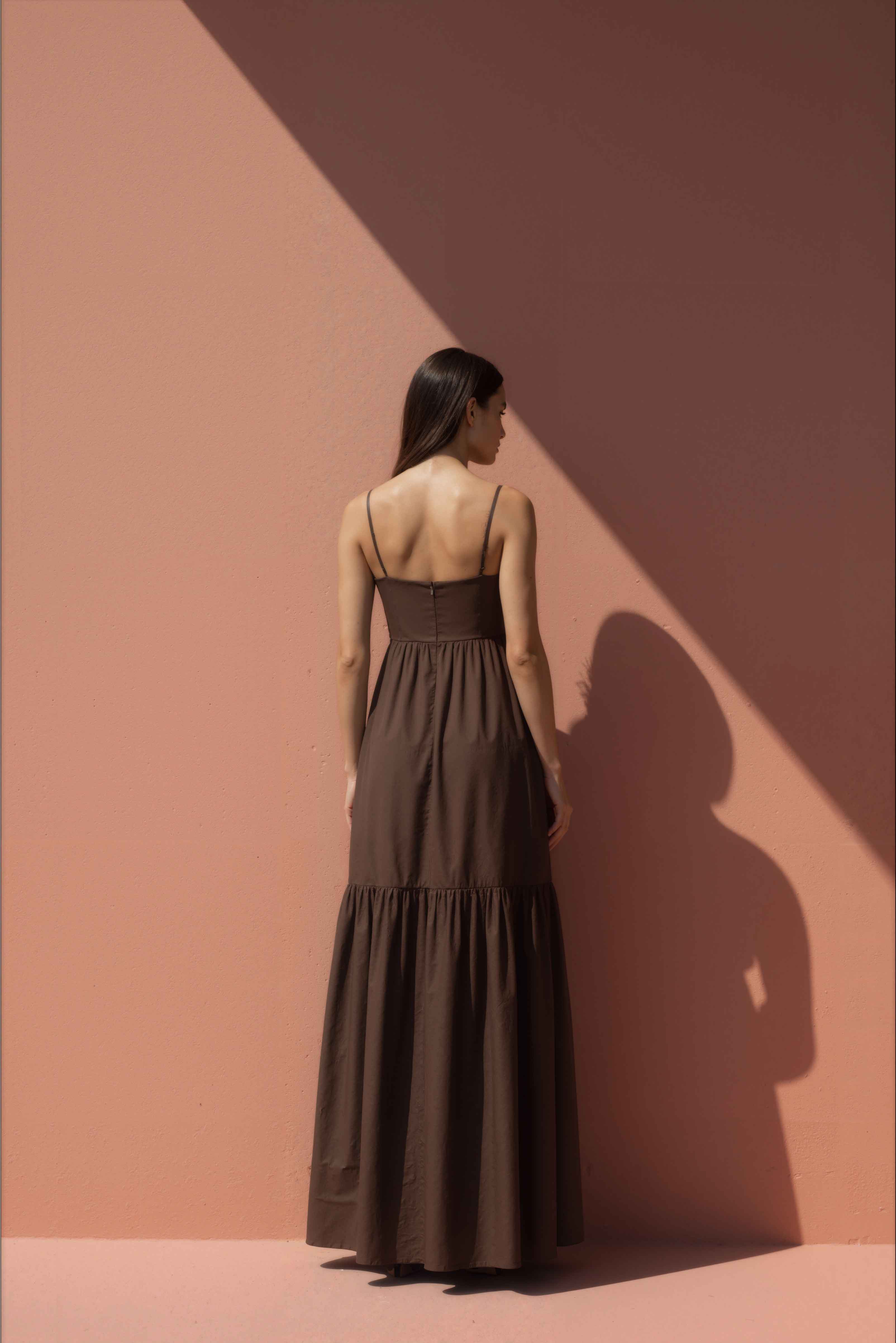Umber Brown Two-Tier Maxi Dress - Anasua 