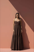 Umber Brown Two-Tier Maxi Dress - Anasua 
