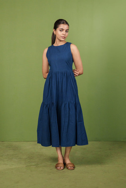 Navy Blue Midi Poplin Sundress