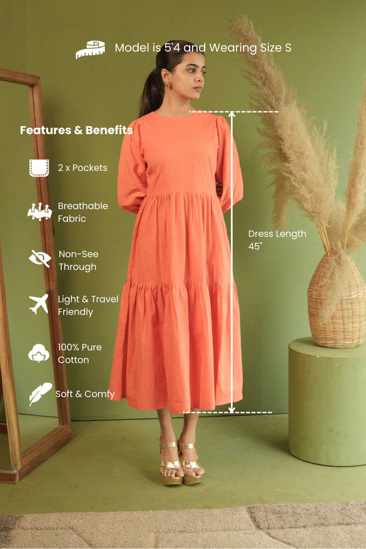 Tiered Tangerine Midi Poplin Sundress