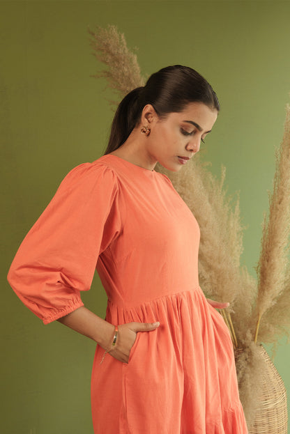Tiered Tangerine Midi Poplin Sundress