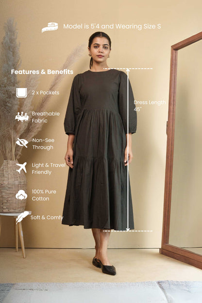 Tiered Charcoal Midi Poplin Sundress