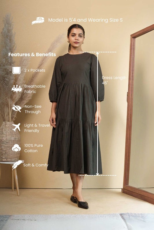 Tiered Charcoal Midi Poplin Sundress