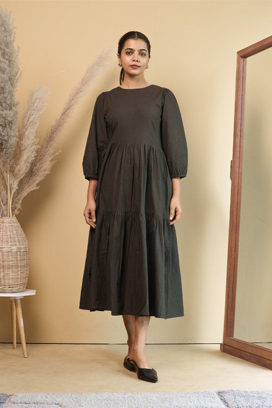 Tiered Charcoal Midi Poplin Sundress