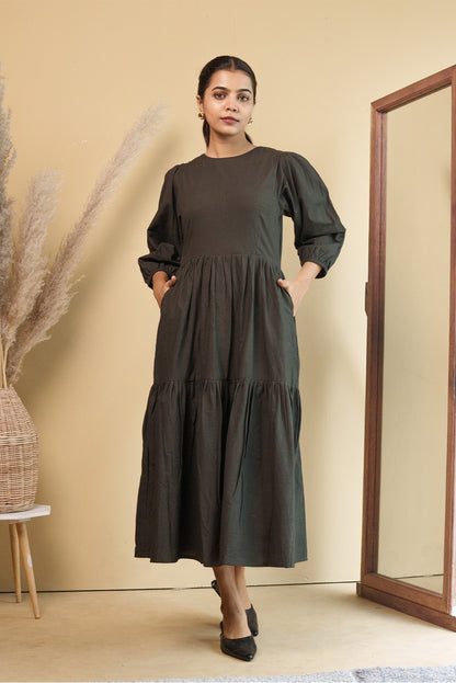 Tiered Charcoal Midi Poplin Sundress