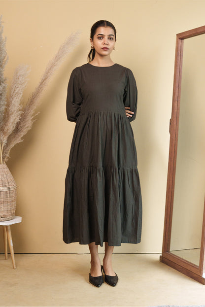 Tiered Charcoal Midi Poplin Sundress