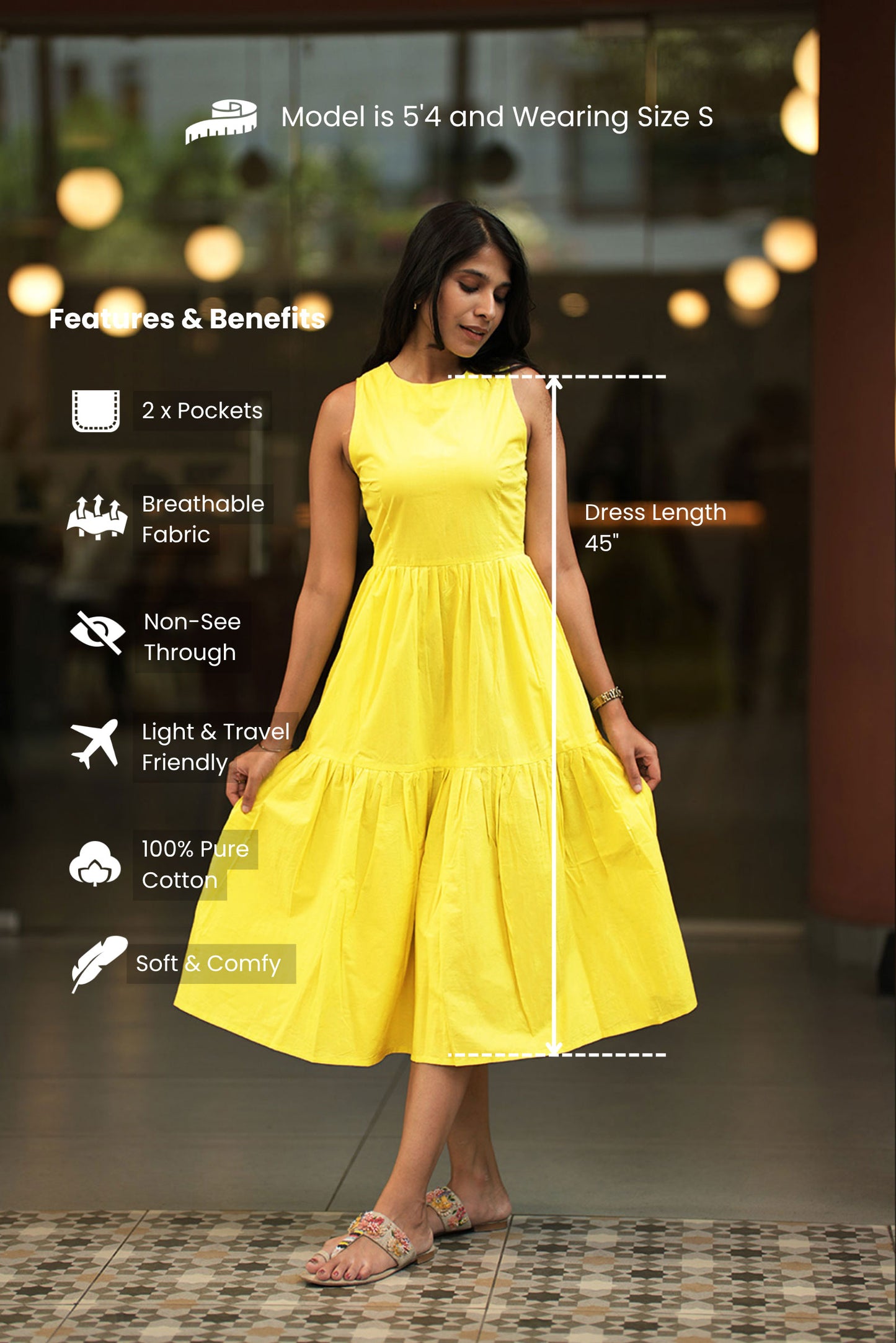 Tiered Lemon Yellow Midi Poplin Sundress