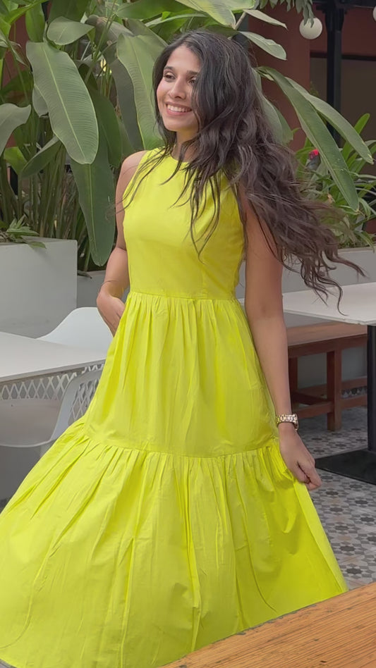 Tiered Lemon Yellow Midi Poplin Sundress