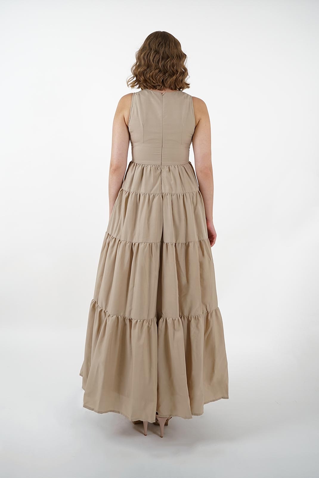 Sand Tiered V-Neck Maxi Dress | Anpret