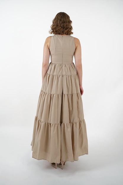 Sand Tiered V-Neck Maxi Dress | Anpret