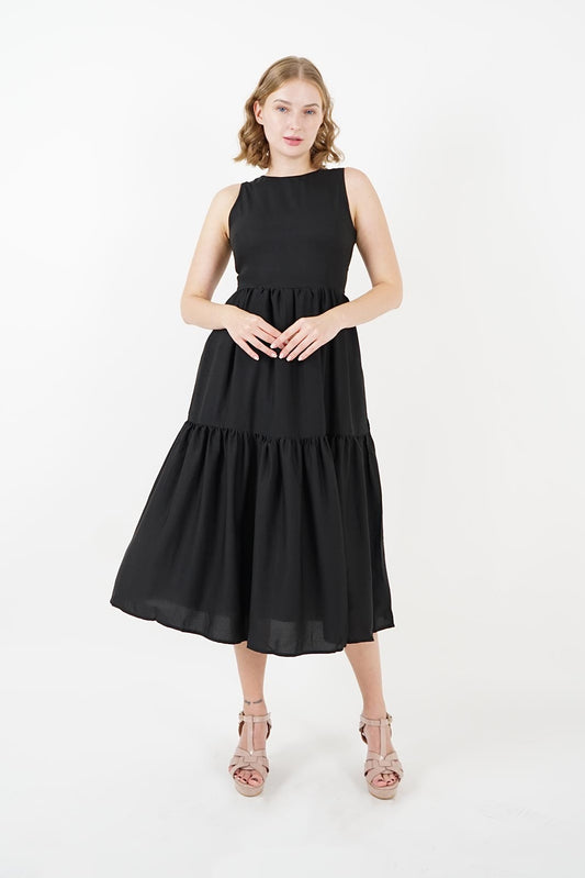 Black Tiered Midi Dress