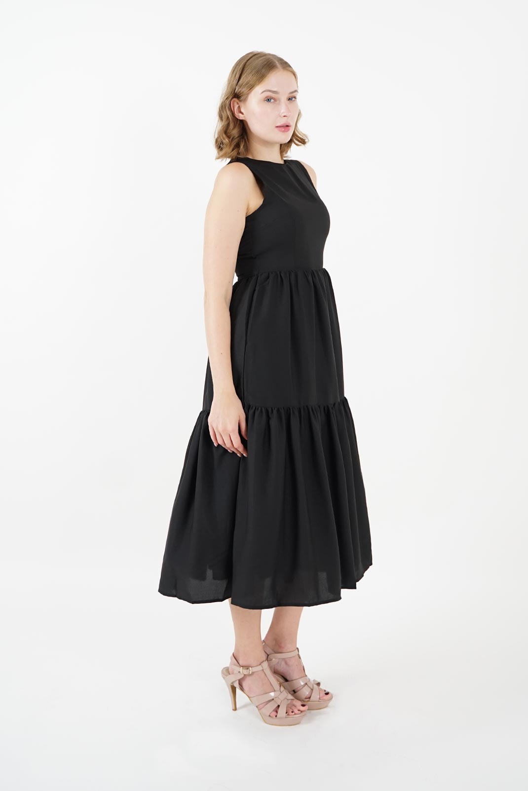 Black Tiered Midi Dress