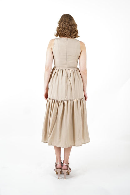 Cream Tiered Midi Dress