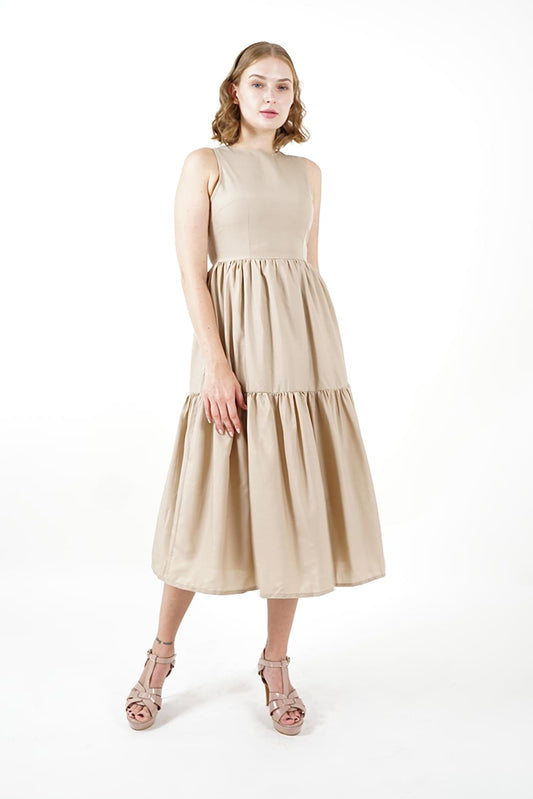 Cream Tiered Midi Dress