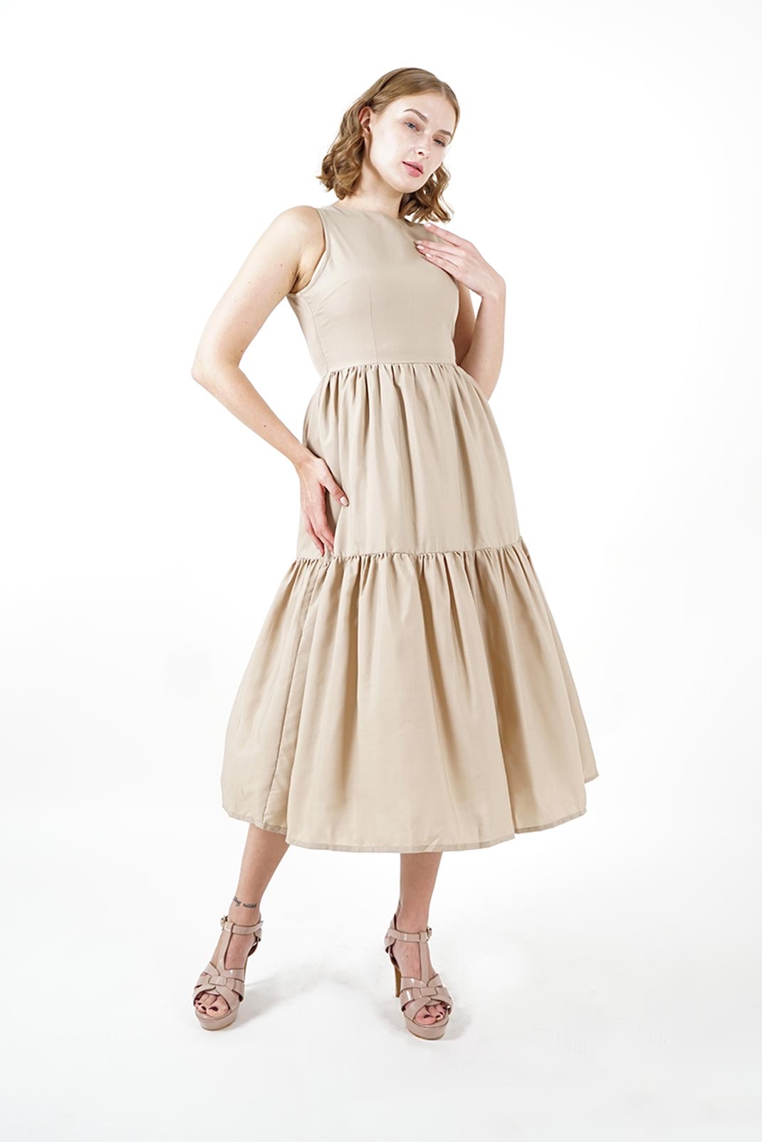 Cream Tiered Midi Dress
