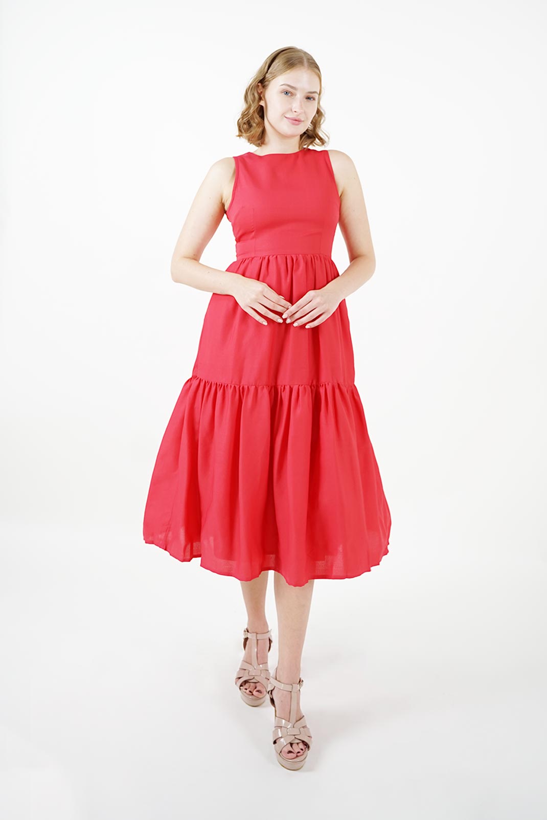 Red Tiered Midi Dress