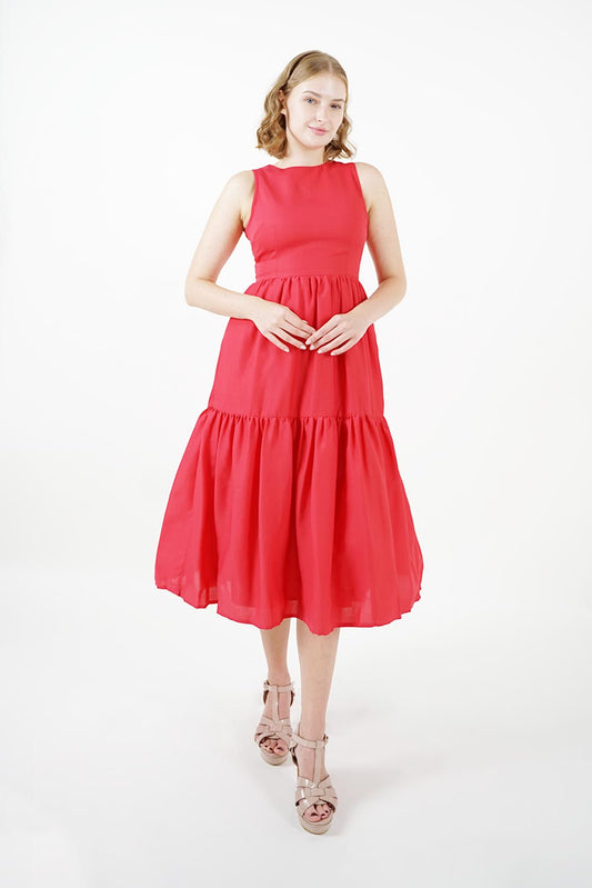 Red Tiered Midi Dress