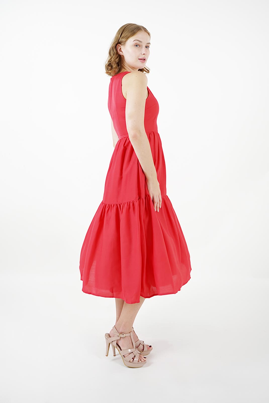 Red Tiered Midi Dress