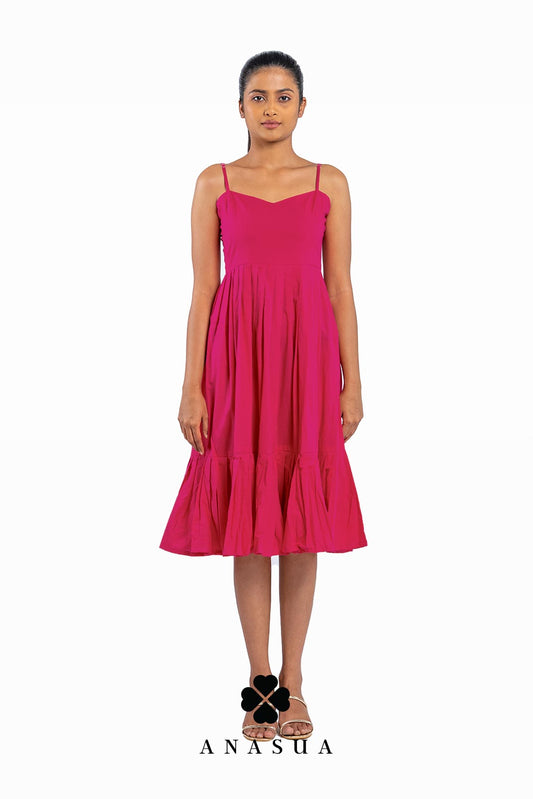 Fuchsia Pink Spaghetti Strap Midi Sundress | Anasua