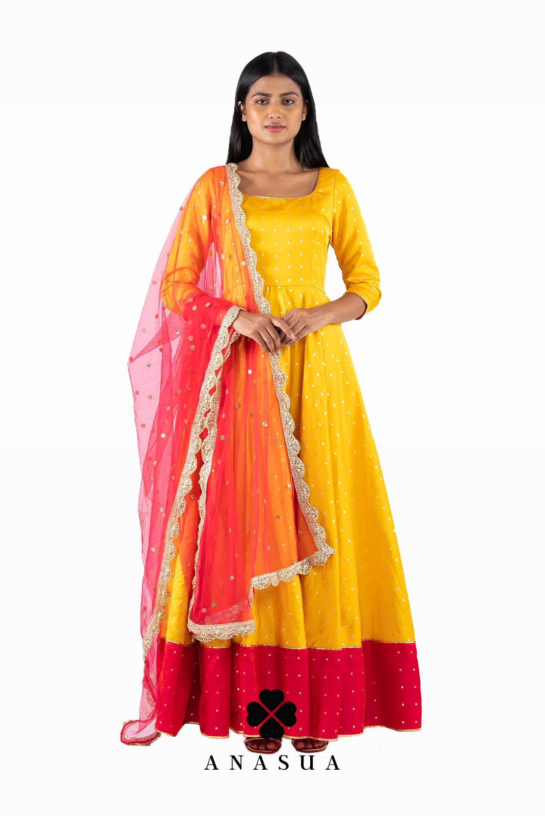 Bridal Yellow Haldi Night Pure Bridal Anarkali Gown In Net ESA49007 –  ShreeFashionWear